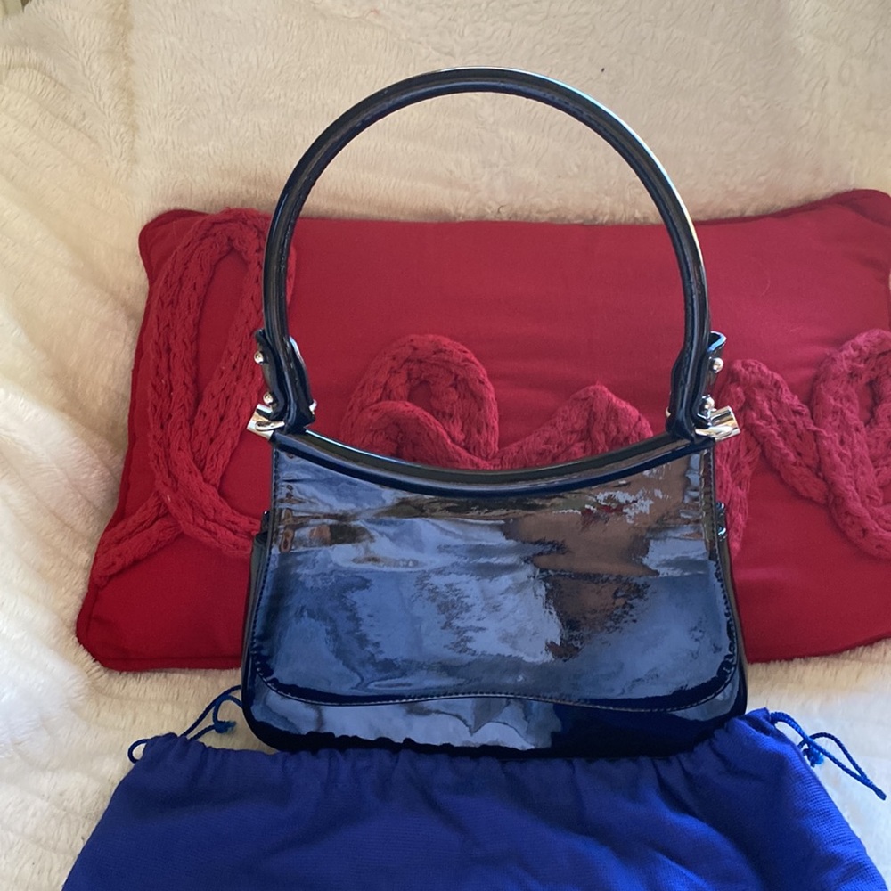 Stuart Weitzman Beautiful Black Patent Leather Shiny Silver Hardware Bag - Picture 15 of 16